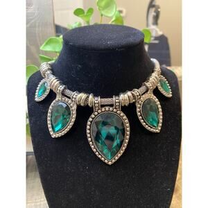 Costume Necklace Forrest Green Emerald Adjustable Big Chunky